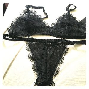 Black lacy bra and panty set
